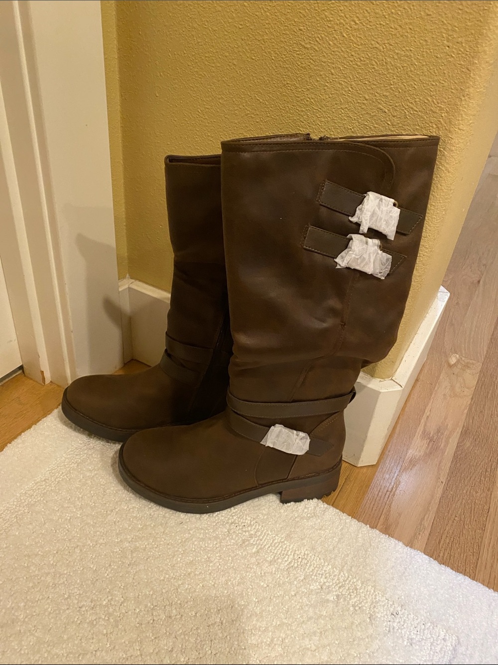 Kensie Dark Brown Mid-Calf Buckle Detail Heeled Boots